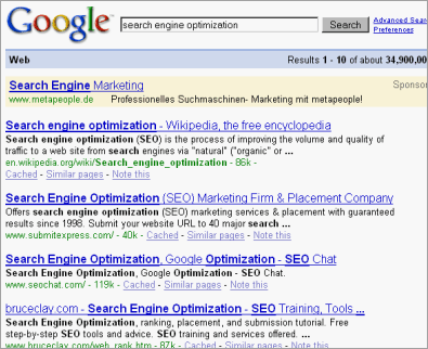 Лучшие результаты Google по запросу «поисковая оптимизация»