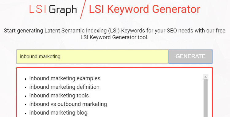 LSIGraph   - LSI Graph - это генератор ключевых слов, который позволит вам вставить одно ключевое слово или фразу и получить широкий спектр предложений по темам, связанным с этим ключевым словом, с точки зрения их популярности в Интернете