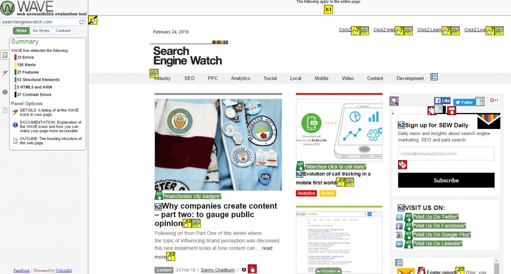 Проверка доступности для Search Engine Watch показывает некоторую работу, которую еще предстоит сделать…