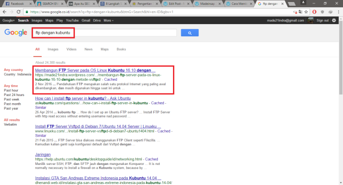 Вот как выглядит поисковая система, когда интернет-пользователи вводят FTP с Kubuntu в поисковой системе Google